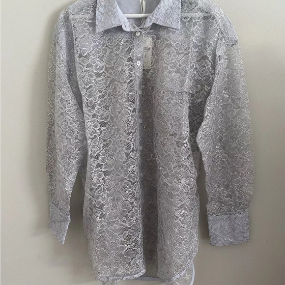 Anthropologie Metallic Lace Buttondown Shirt size Small Petite New With Tags - Picture 4 of 5